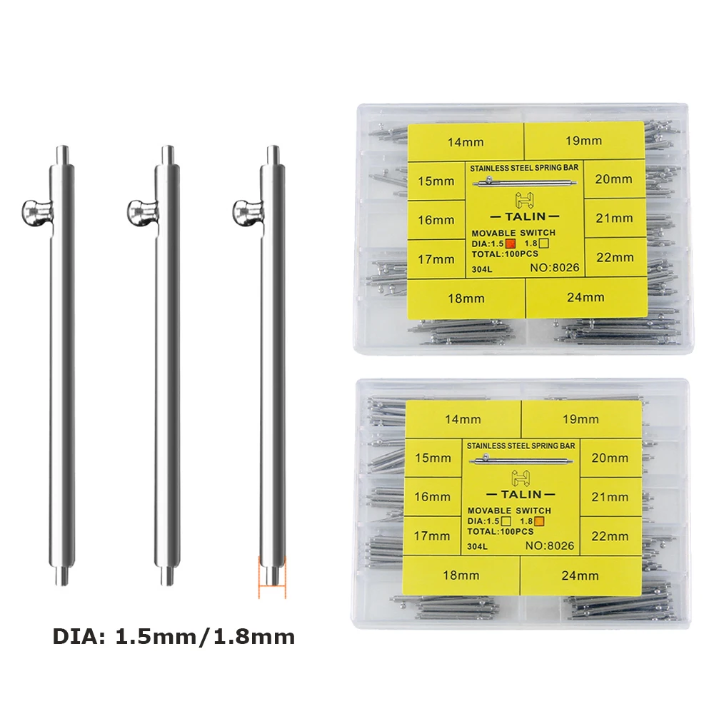 

100PCS 1.8mm Diameter Watch Pin Pepair Tools & Kits Quick Release Watch Strap spring Bars Pins 24mm 18MM 22MM 20mm 16MM 19MM