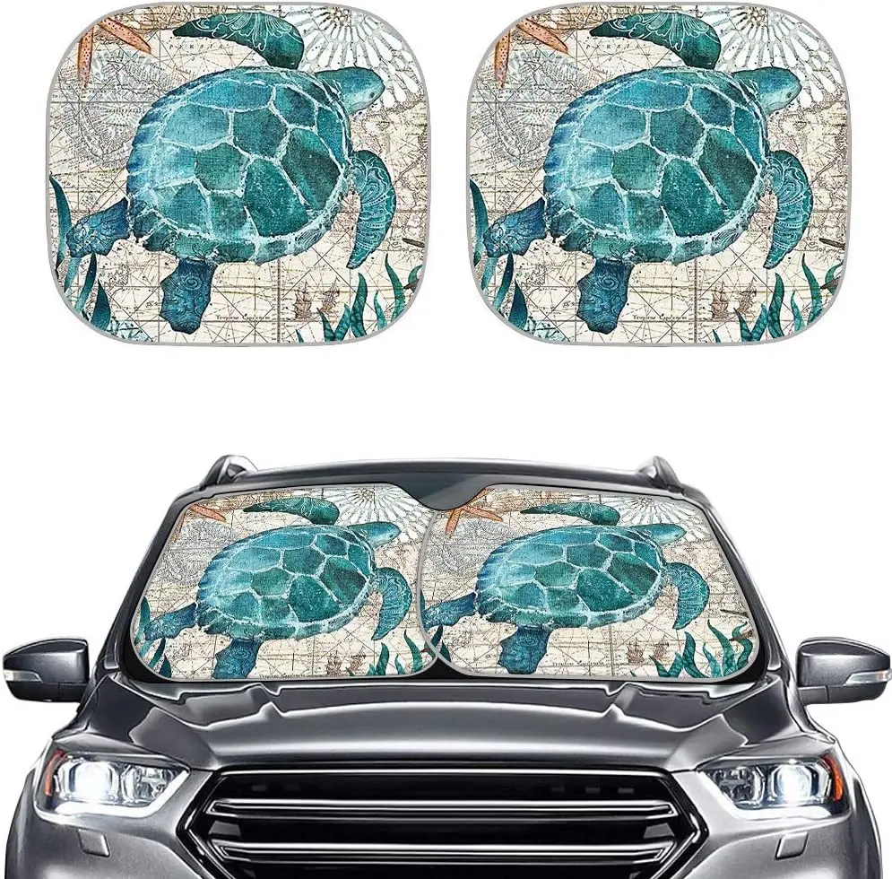 

HUGS IDEA Car Sun Shade Windshield Sunshade Mandala Sea Turtle Universal Fit 2 Piece Blocks Sun Glare, UV and Heat Protectors Ke