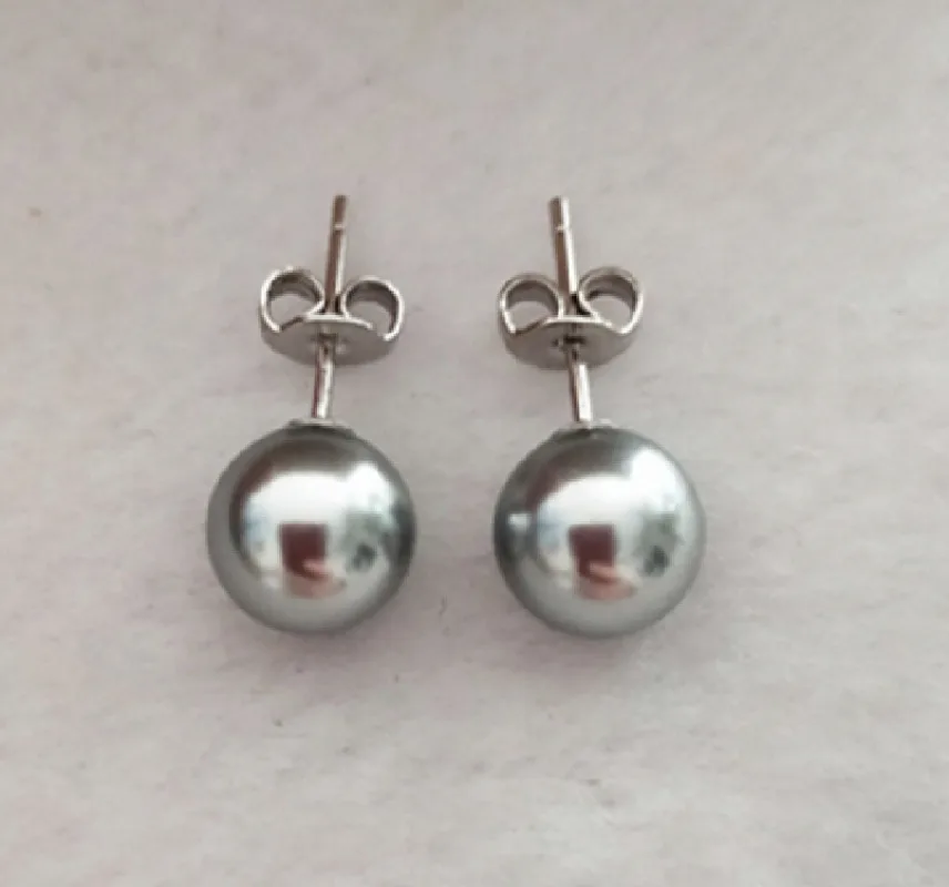 

Pair of 8-9mm Silver Gray Perfect Round Pearl Stud Earrings for Women Simple Wedding Party Jewelry Accessories Dangle ,hook 111