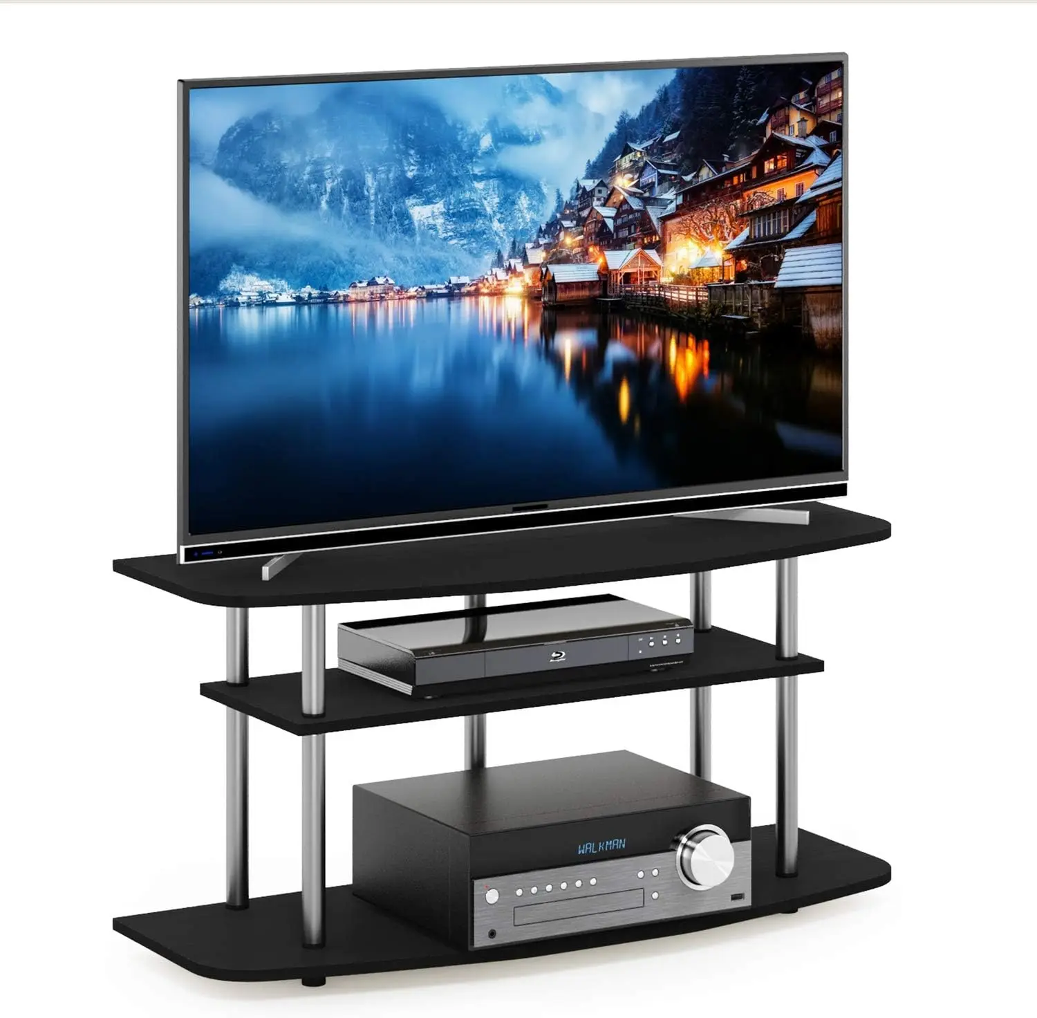 Frans Turn-N-Tube TV Stand for TV Size up to 43 Inch, 3-Tier, Black Oak
