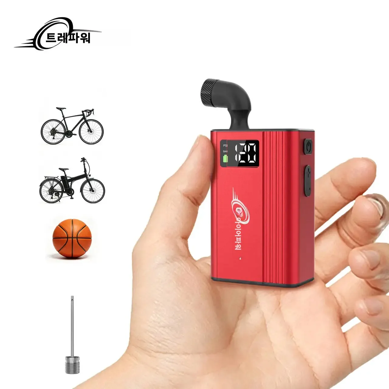 멀티 밸브 전동 자전거 펌프 (슈레더, 프레스타, 클릭 밸브 호환) 2*480mAh 배터리, 스크린 탑재, 고속 충전 자전거용 에어 펌프