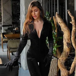 Autumn Winter Sexy Velvet Zipper Long Sleeve Women'S Hoodies Jumpsuits With Gloves Sportsuit Y2k Streetwear Ladies Casual Romper
