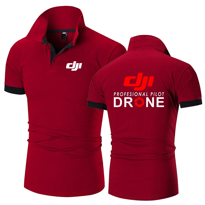 Dji Professional Pilot Drone Printed Summer Men\'s Polo Shirt Casual High Quality Cotton Short Sleeves Classic Tops T-shirts