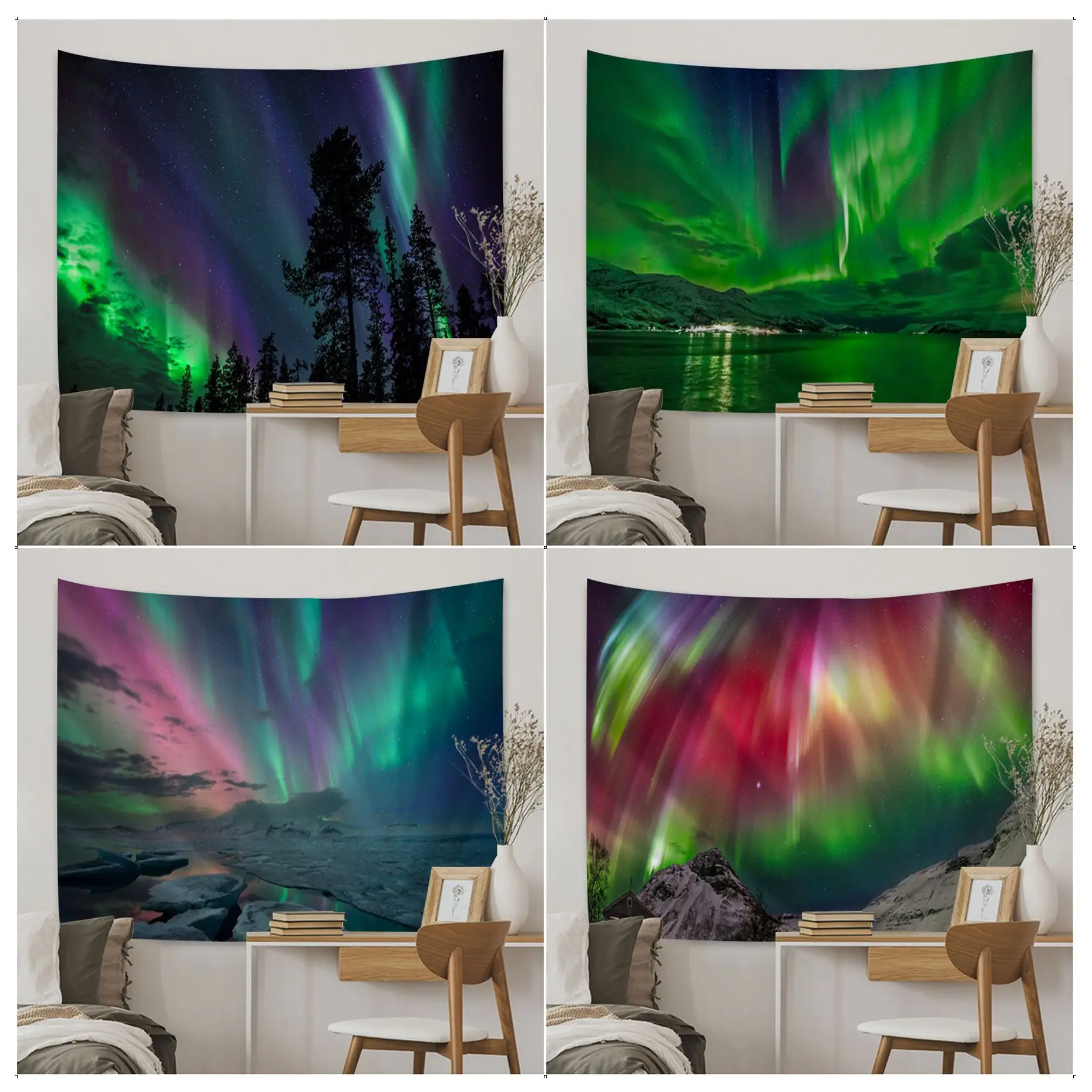 

Aurora green Tapestry Cartoon Tapestry Art Science Fiction Room Home Decor Wall Hanging Sheets