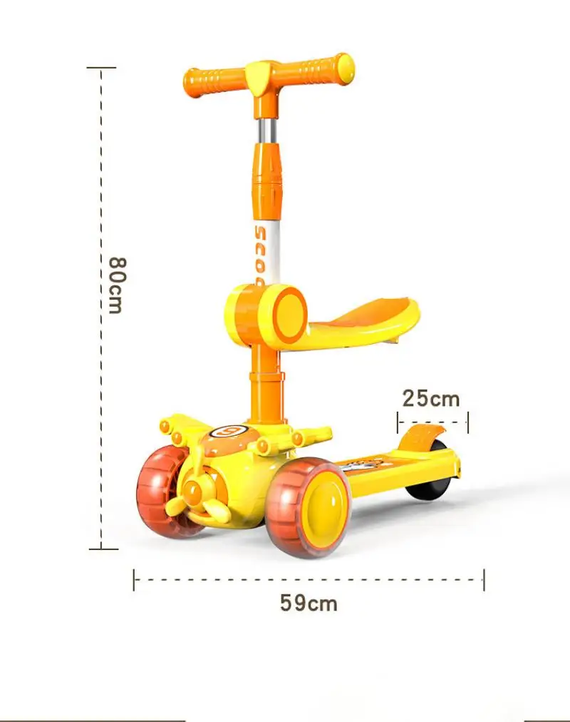 Kids Foot Scooters With Music Speaker 3 Wheels Foldable 4 Levels Adjustable Height Kick Scooter For 3-6 Years Children Cycling