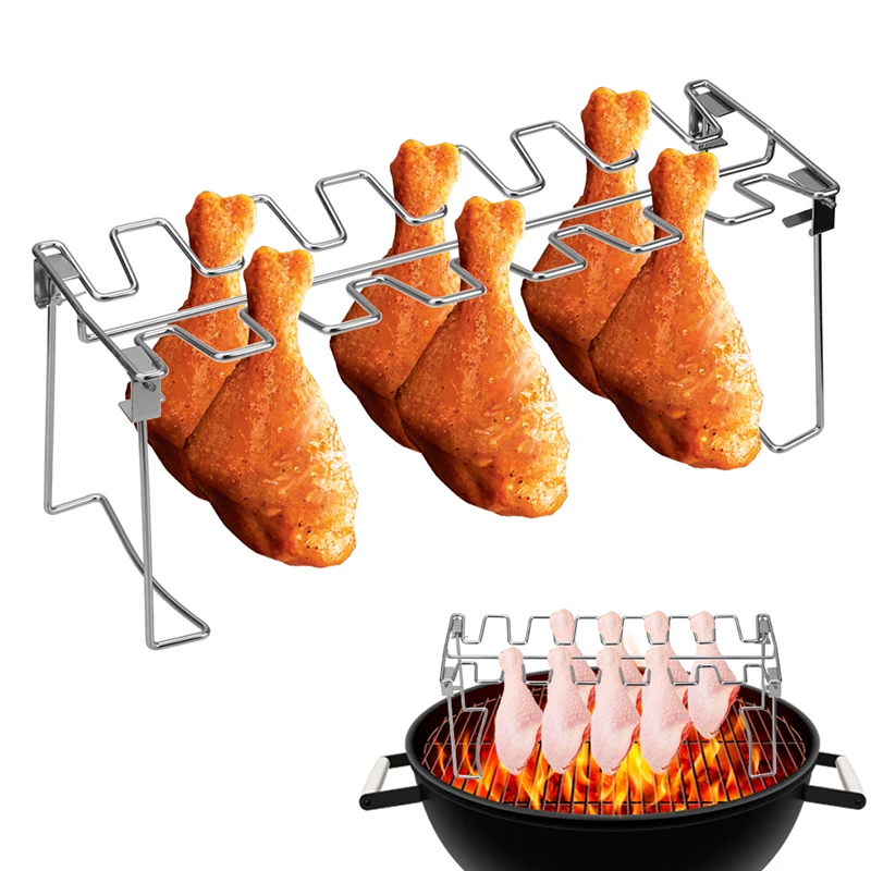 

BBQ Beef Chicken Wing Leg Grill Barbecue Cooking Rack Non-Stick Stainless Steel Barbecue Drumstick Oven Roaster Stand
