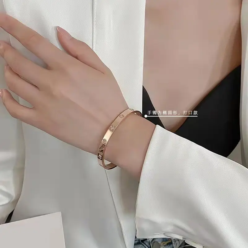 Bangle Bracelet 1PCS Rose Gold-color Bracelet Women Ladies Light Luxury Style Oval Diamonds Glossy Individual Bag Decoration