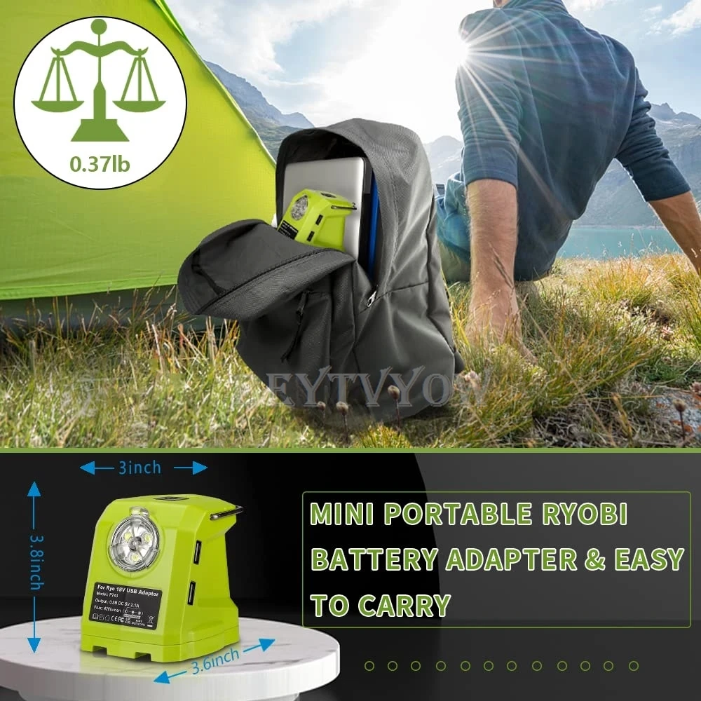 Portable Flashlight for Ryobi 18v Battery 420lm LED Work Light with 2 USB Ports