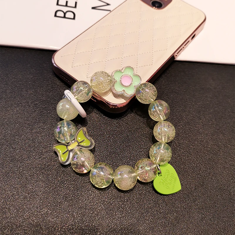 Short Wrist Hand-beaded Lanyard Chain Mobile Phone Lanyard Crystal Bubble Ball Bead Pendant Phone Universal Anti-lost Lanyard