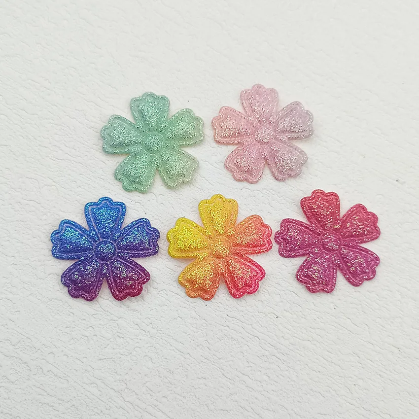 50 Stück glänzende Glitzer blume gepolsterte Applikation, Kinder Stirnband Zubehör, Schuhe, Hüte Dekoration Patches – Detail 6