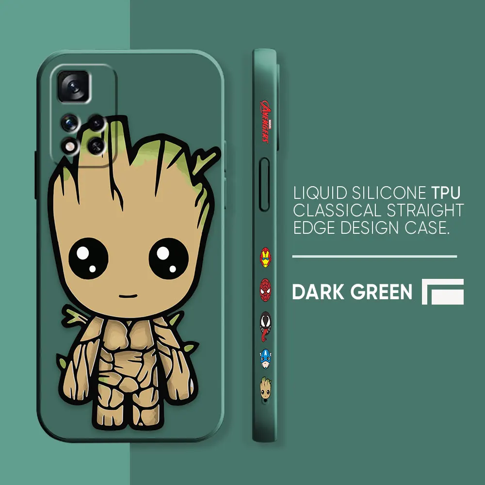 thumbnail image 1 of Case For Redmi Note 12 11 11T 11R 11E 9 9S 8 7 7S PRO PLUS 4G 5G Colour Simple Liquid silicone Case Cartoon Marvel Baby Groot, 1 of 5