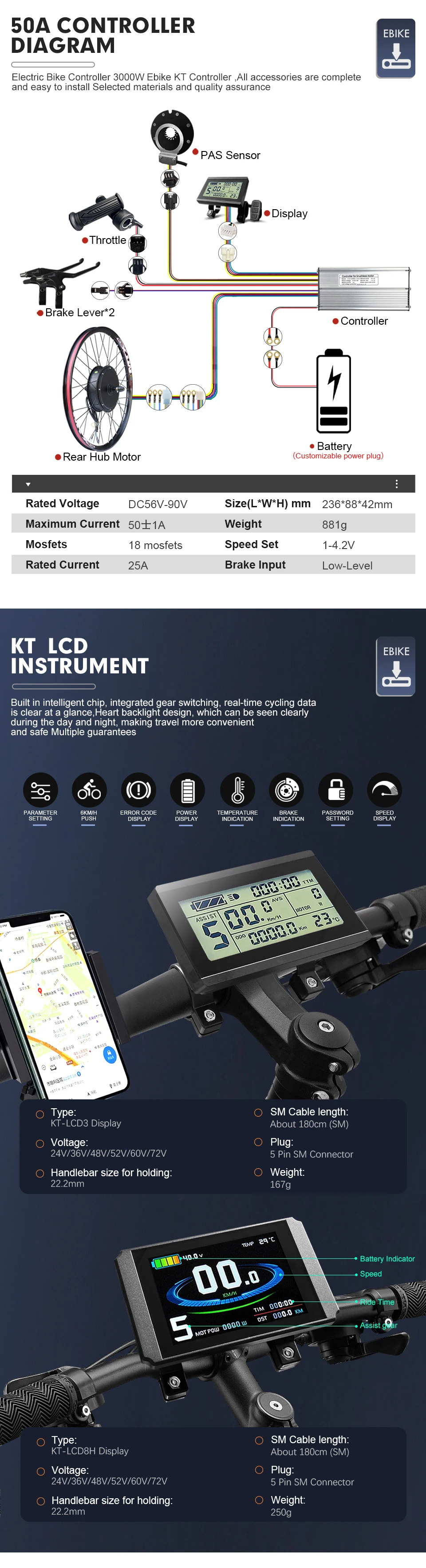 Description Picture 6 of item72V 3000W Electric Bike Conversion Kit Rear Rotate Wheel Hub Motor Dropout 135mm For E-Bike Conversion Kit 20/26/27.5/28/29inch