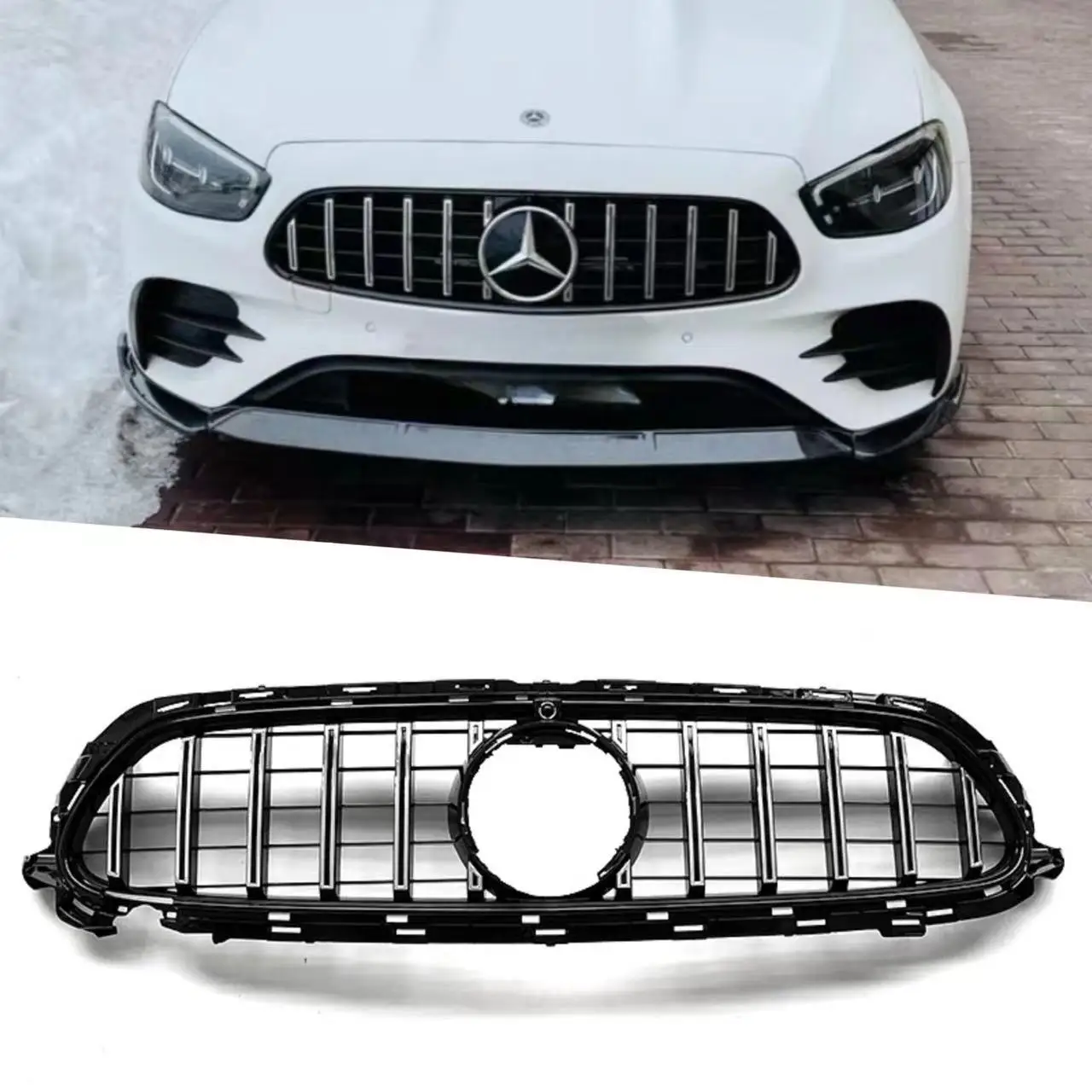 

Glossy Black Radiator Grilles For 2021-2023 Mercedes Benz E W213 GT Racing Grilles Bumpers Body Kit Hood Gloss Black