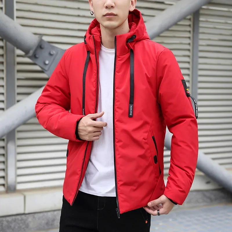 Men Cotton Hooded Jacket Winter Brand Parka Warm Thickened Solid Color Business Casual Coat Jackets