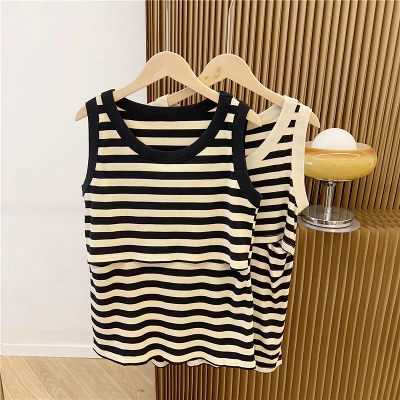 Wide Striped Nursing vest Summer Pregnant Women Clothes Women's Breastfeeding Tank Top For Nursing Mothers 2302