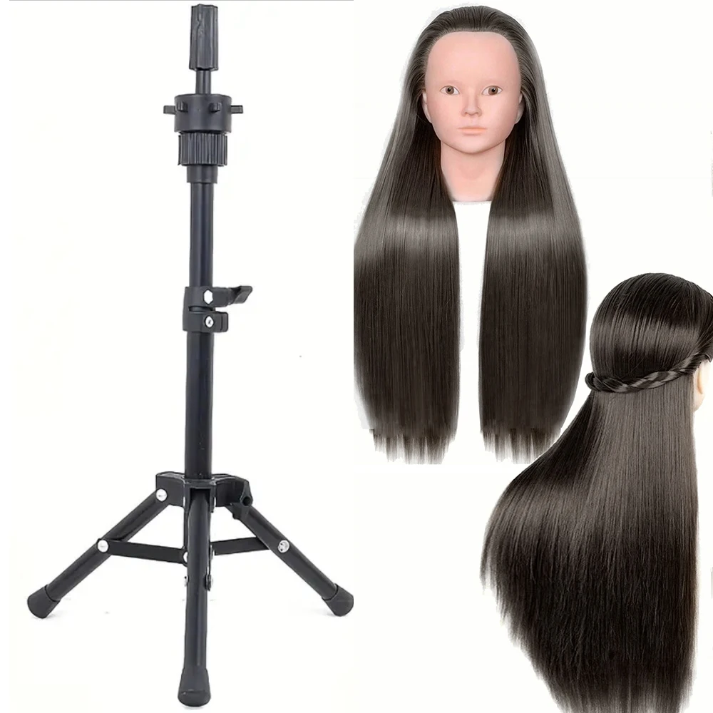 No makeup Mannequin Head Hair Styling Training Manikin Cosmetology Doll Head Synthetic Fiber Hair and stand 2pcs