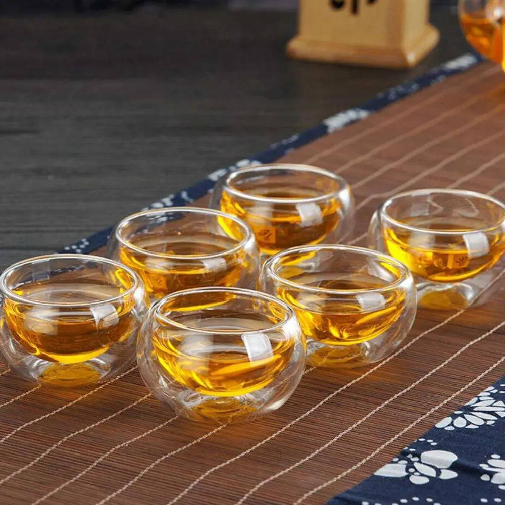 50ml Double Wall Glass Cup Heat Resistant Beer Tea Drink Kungfu Teacup MINI Whisky Cup Coffee Cups