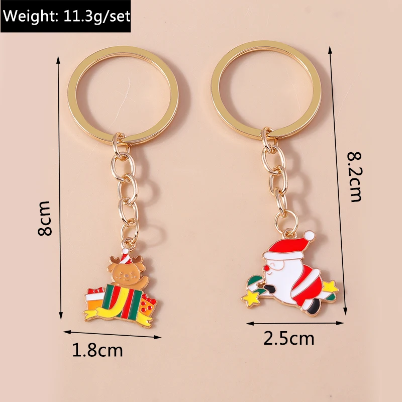 Niedliche Emaille Weihnachten Schlüssel bund Schneemann Santa Claus Schlüssel ring Anhänger für Schlüssel halter Frauen Mädchen Handtasche Charms DIY Schmuck Geschenk – Detail 4
