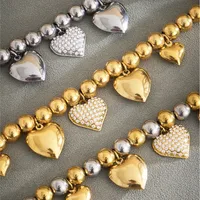 Stainless Steel 8mm Ball Chain Bracelet For Women 18k Gold Plated Waterproof Non Tarnish Beaded Bracelets Heart Charm Bracelet - Image 3