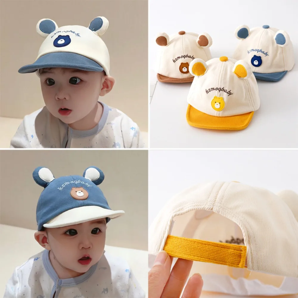 

Bucket Baby Baseball Cap New Cotton Cute Bear Toddler Peaked Hat Cartoon Ear Sun Protector Hats Autumn