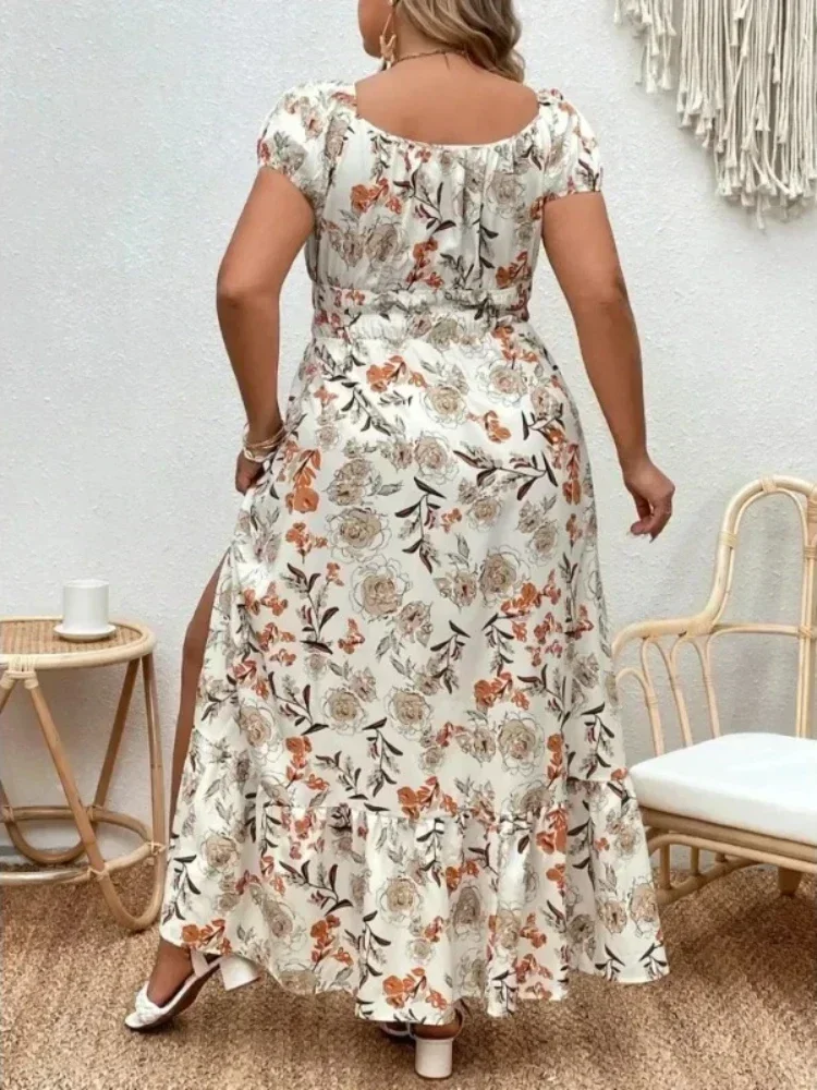Plus Size 1-5XL Fashion Women’s Suitable for Outdoor Flower Casual Long Party Dress Women Fashion Print Loose Summer Dress Best Sellers In Plus Sized Clothing
