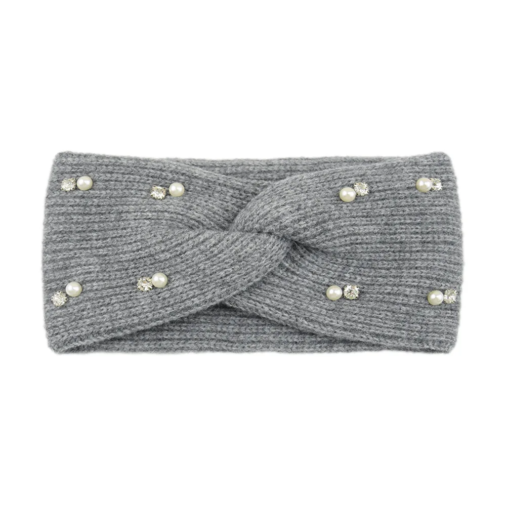 Fascia per capelli invernale con perle Scalda orecchie elastico in maglia Croce Headwrap Turbante Copricapo a tesa larga per accessori per capelli moda donna ragazza  200000297