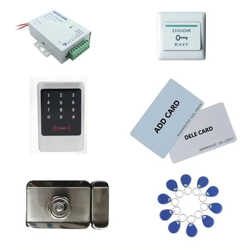 

Access Control Kit,Metal Shell Access Control +Power+Inteligent Mute Lock+ Exit Button+10 Keyfob ID Tag,Sn:Tset-9