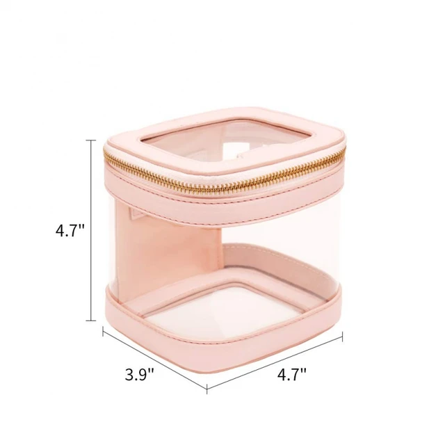 Rownyeon Portable Pink Clear PVC Square Travel Make up Pouch Cosmetic Bag