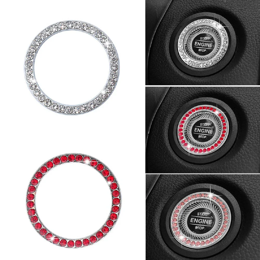 

Car Engine Ignition Decoration Crystal Bling Onekey Start Stop Button Switch Protective Cover Stickers Auto Interior Accessories