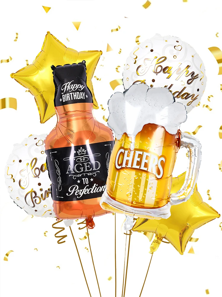 6 Stück Whiskey- und Bierflaschen-Folienballons und Bierkrug-Ballons Männer Bier-Themen Geburtstagsparty Bar Sommerparty Dekoration