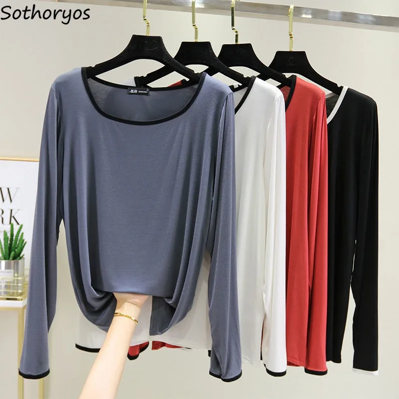 

Sleep Tops Women Loose Fit Square Collar Multi-colors Long Sleeve Korean Fashion Nightwear Solid Comfortable Chic Spring Inner