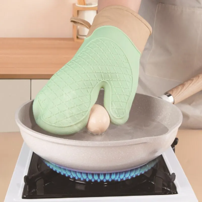 Silicone insulated glove anti slip lengthened thickened high-temperature resistant kitchen anti scalding device