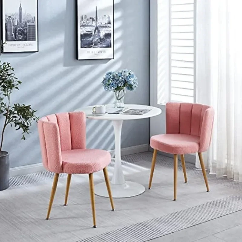 

Pink Sherpa Chairs Kitchen Accent Mid Century Modern Upholstered Dining Living Room Chairs Bedroom Sandalye Vanity Furniture