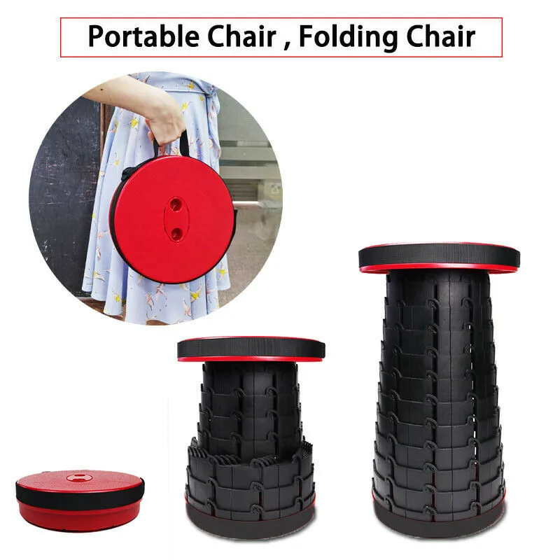 Tabouret Télescopique Pliant MUL-BOUTIQUE - Hauteur Réglable 9-52 Cm - Charge Max 200 Kg - Noir - Pour Camping, Pêche, BBQ
