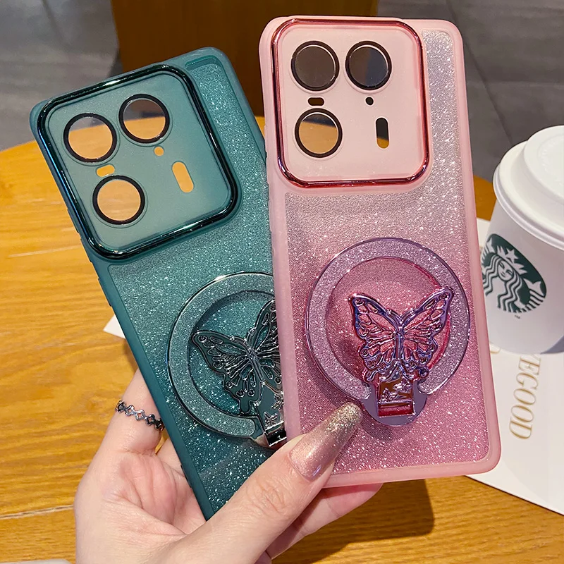 Glitter Butterfly Stand Case with Full Lens Film Protection