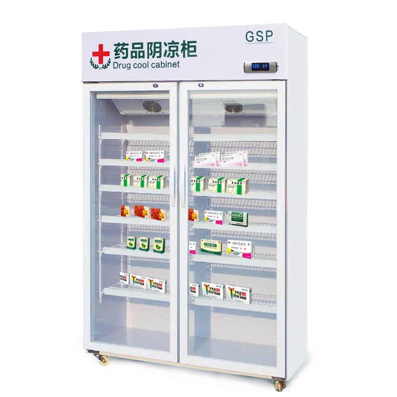 Drugstore Shade Refrigerated Display Cabinet Freezers Medicine Refrigerator 2 Door 2 Layer Tempered Glass 1200*600*1960