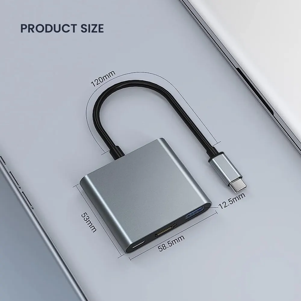 3-in-1 USB-C Hub with 60W Power Delivery & 4K HDMI Output