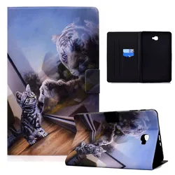 PU Leather Stand Cover for Tablet - Premium Protective Case, fits 10.1 - Inch Devices (Cat and tiger)