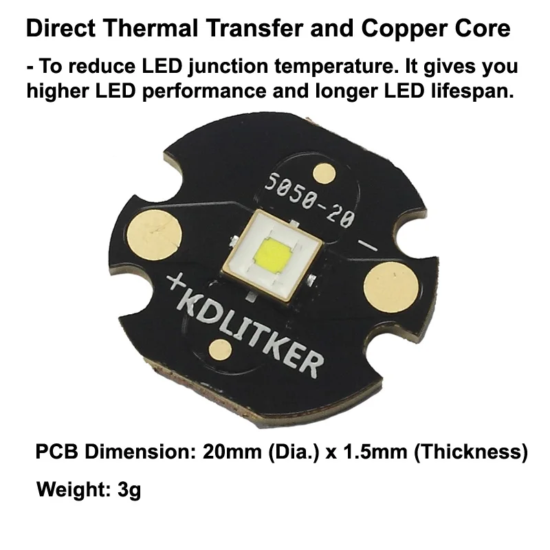 cobre MCPCB lanterna, DIY caça luz, longo prazo SMD 5050, SFT-40, 5000K