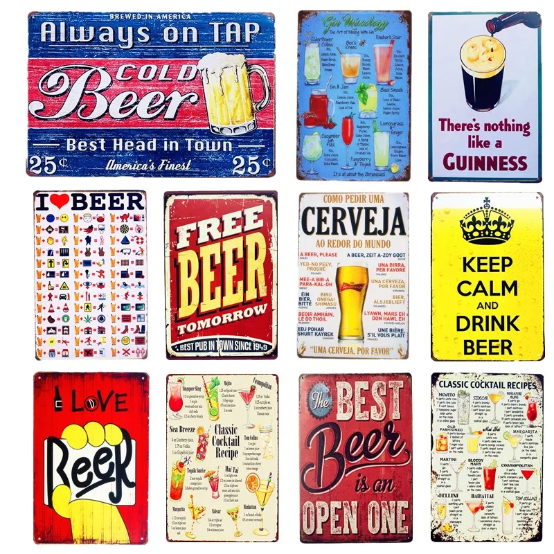 

Vintage Metal Plaque Tin Signs Beer Poster Retro Cocktail Bar Coffee House Plate Wall Decor