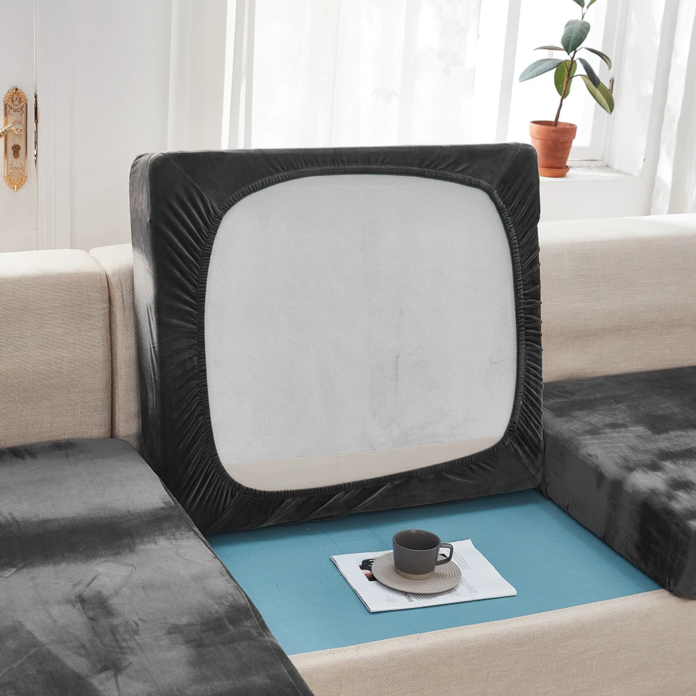 Elasticated Velvet Sofa Seat Cushion Covers Plush Chair Cover Corner Sofa Cover Furniture Seater Sofa Slipcover for Living Room 2