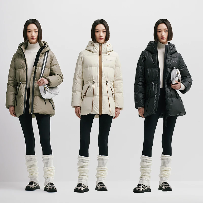 Chericom Winter Women's Hooded Mid Long Down Jacket PU Leather Skinny Thick Padded Jackets Duck Down Solid Overcoat 298097