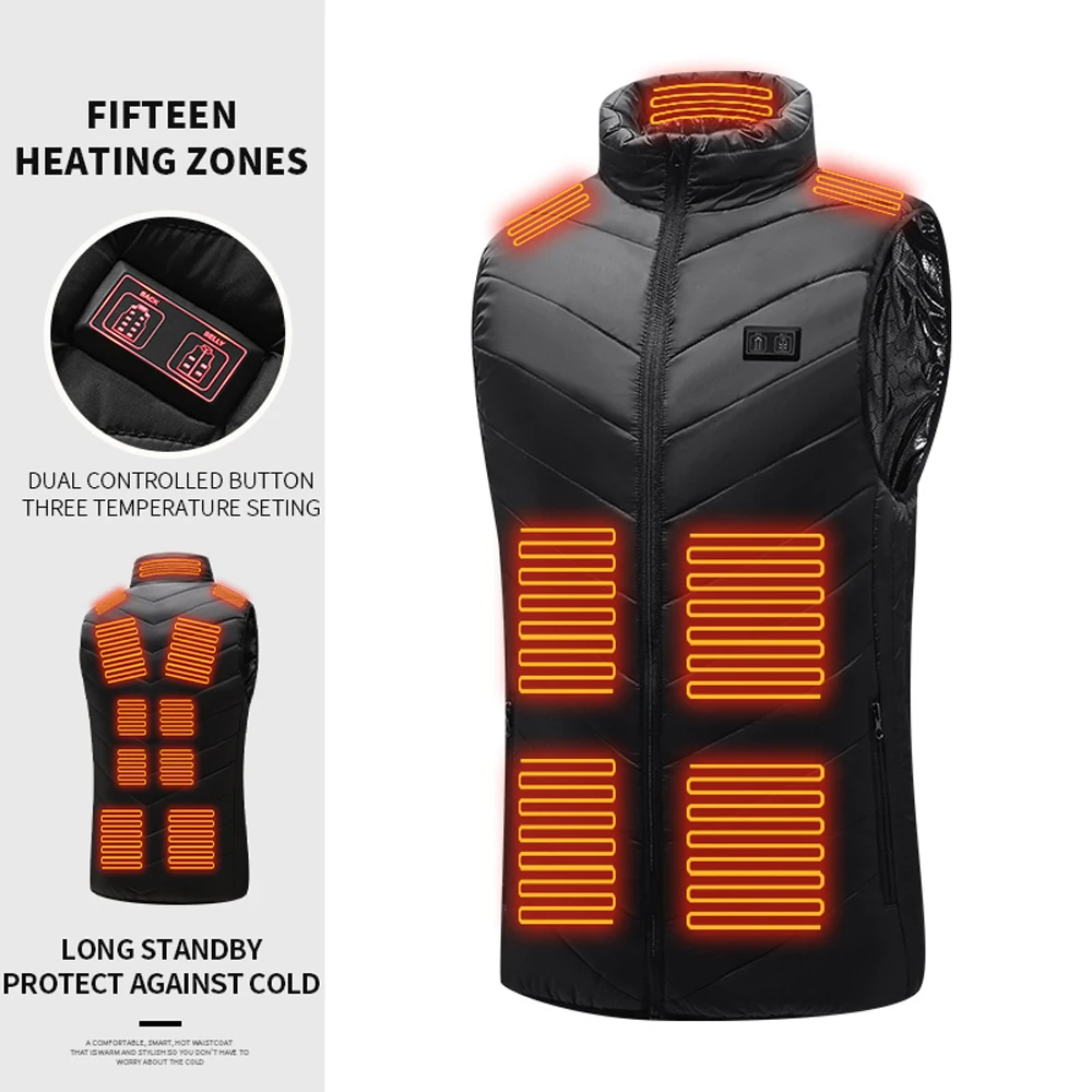 

USB Electric Heating Vest with 3 Heating Levels Smart Heated Jacket for Men Women 15-Zone Winter Washable Whole Body Heated Vest