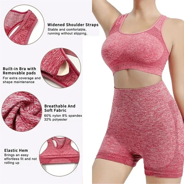 Yoga Set Gym Shorts Women Sport Bras Brassiere Workout Tops for Women Yoga Clothes Fitness Leggings Gym Set Seamless Yoga Sets 4