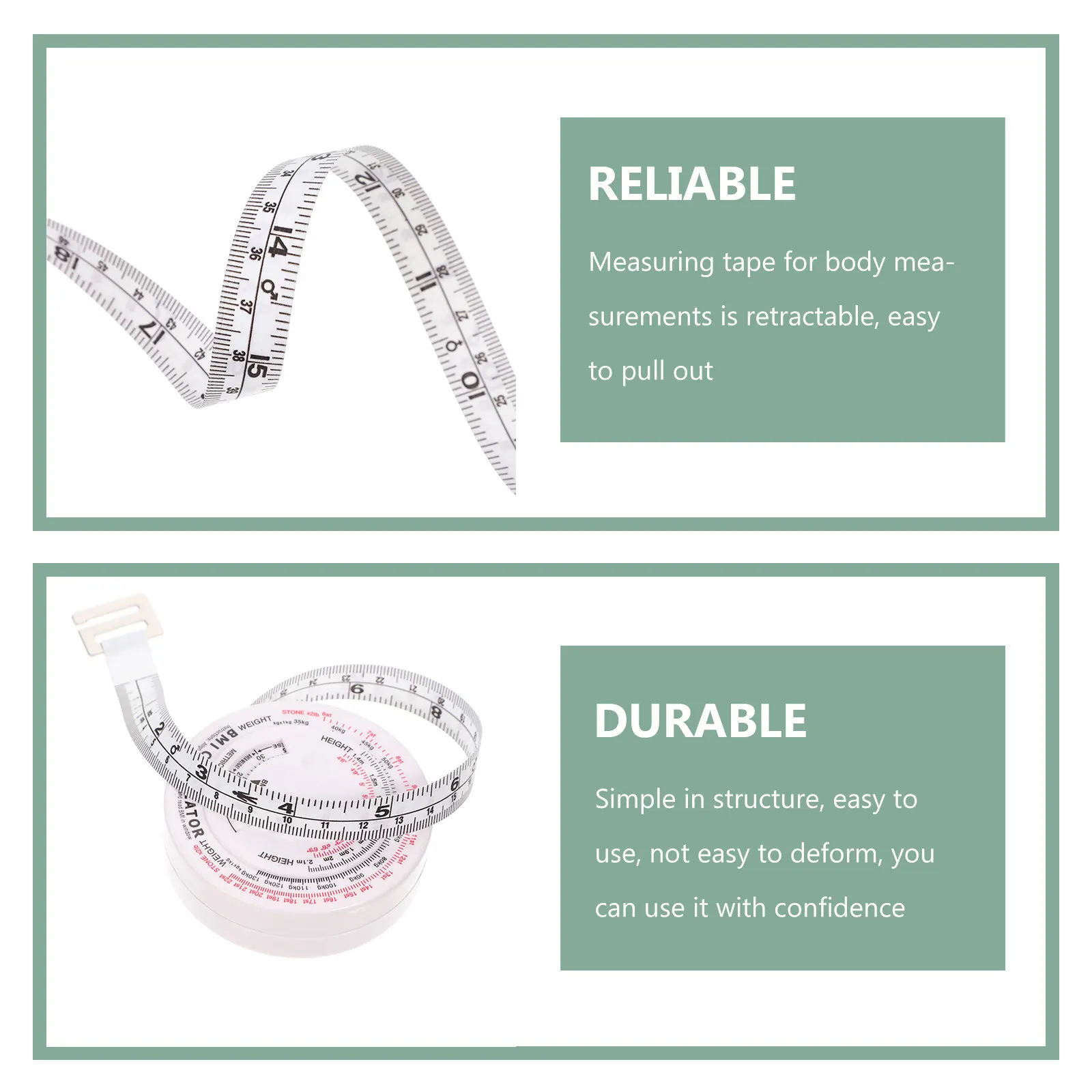 휴대용 개폐식 측정 테이프 Bmi 계산기 허리 신체 측정 테이프 이중 단위 소형 경량 피트니스 도구