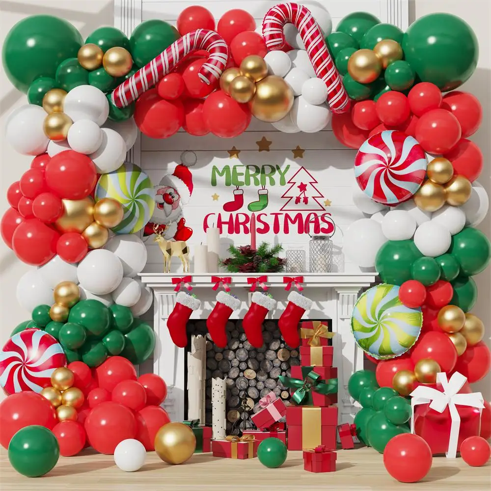 

Christmas Balloon Garland Arch Green Gold Red Candy Balloons Garland Candy Cane Foil Balloon New Year Christmas Party Decoration