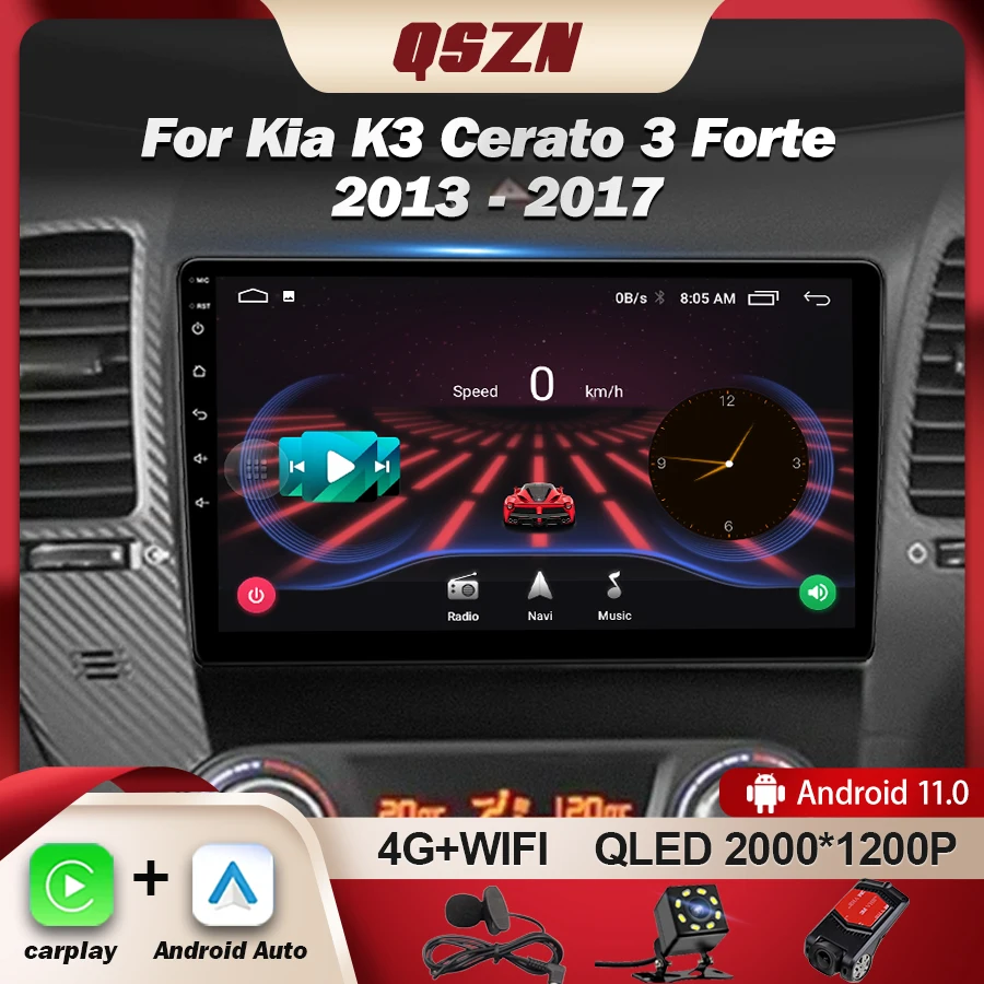 

QSZN Android 13 Carplay For KIA Cerato 3 K3 Forte 2013-2017 RHD Car Radio Multimedia Player Head Unit Navigation GPS Auto Stereo