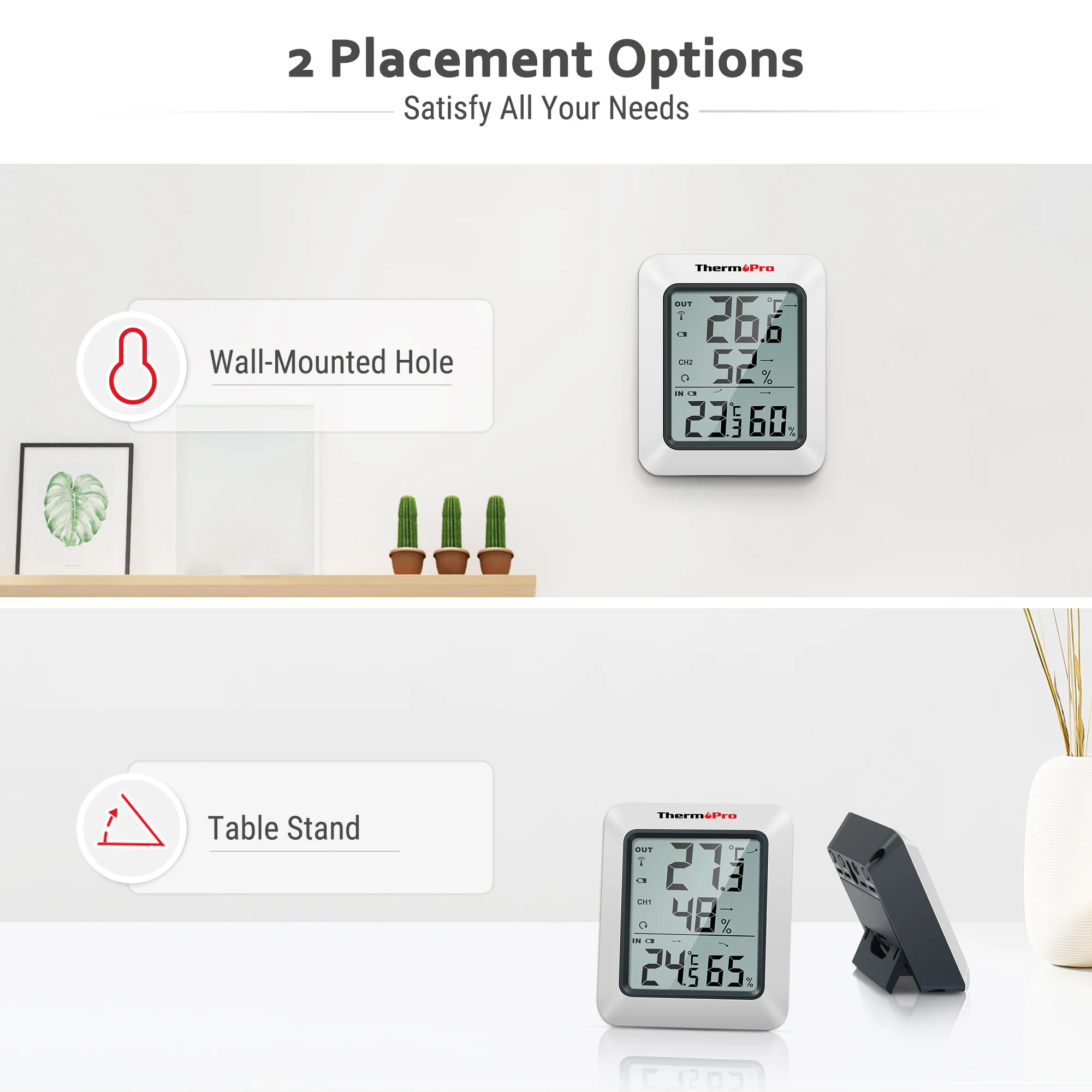 ThermoPro TP60C 60M 가정용 무선 디지털 실내 실외 온도계 습도계 기상 관측소