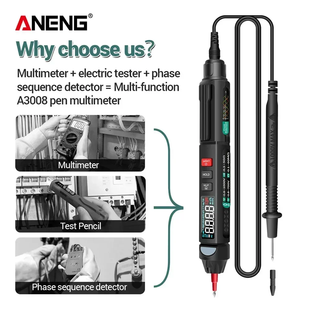 Digital multimeter ANENG A3008 Intelligent 6000 Counts Non Contact Voltage Meter Multimetro Removable Pen Tip Tester Tools