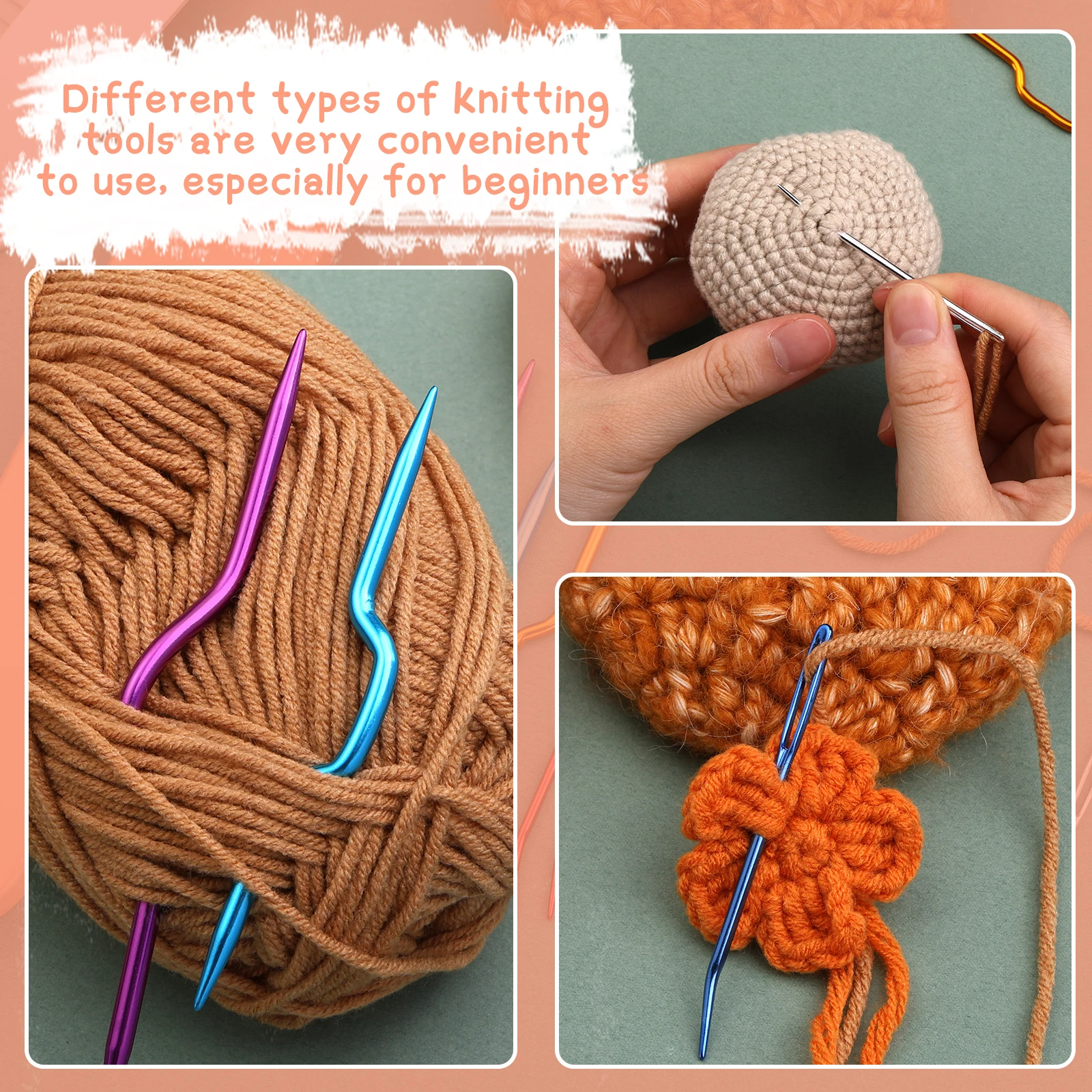 Crochet Knitting Set Crochet Kit with Large-Eye Blunt Needle Darning Needle Storage Box Yarn Tapestry Needles